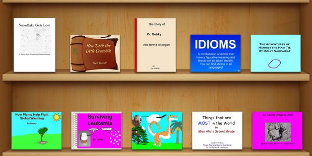 image of e-bookshelf filled with student created eBooks