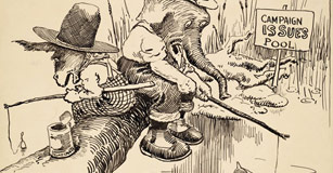 cartoon of elephant and donkey fishing