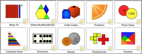 Images of virtual manipulative folders in the Wixie library