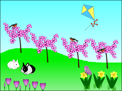 spring scene with ideas for fractions