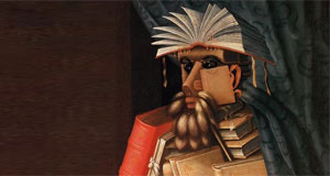 partial image of Guiseppe Arcimboldo's The Librarian