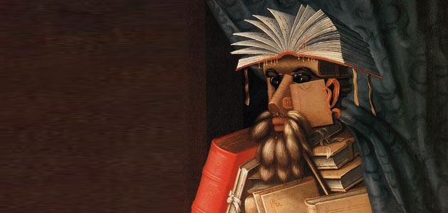 partial image of Guiseppe Arcimboldo’s The Librarian