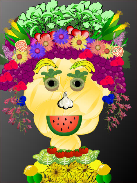 sample self-portrait created in the style of Guiseppe Arcimboldo