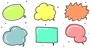 image of six sketched cartoon speech bubbles