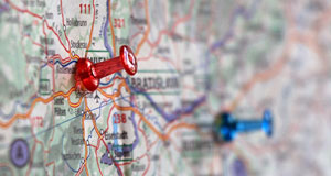 image of map with thumb tack in one location