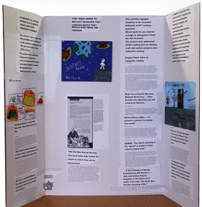 image of poster board in media center sharing student essays