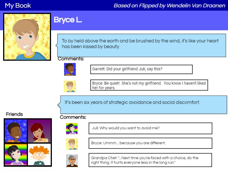 social media page for Bryce from Wendelin Van Draanen's book Flipped